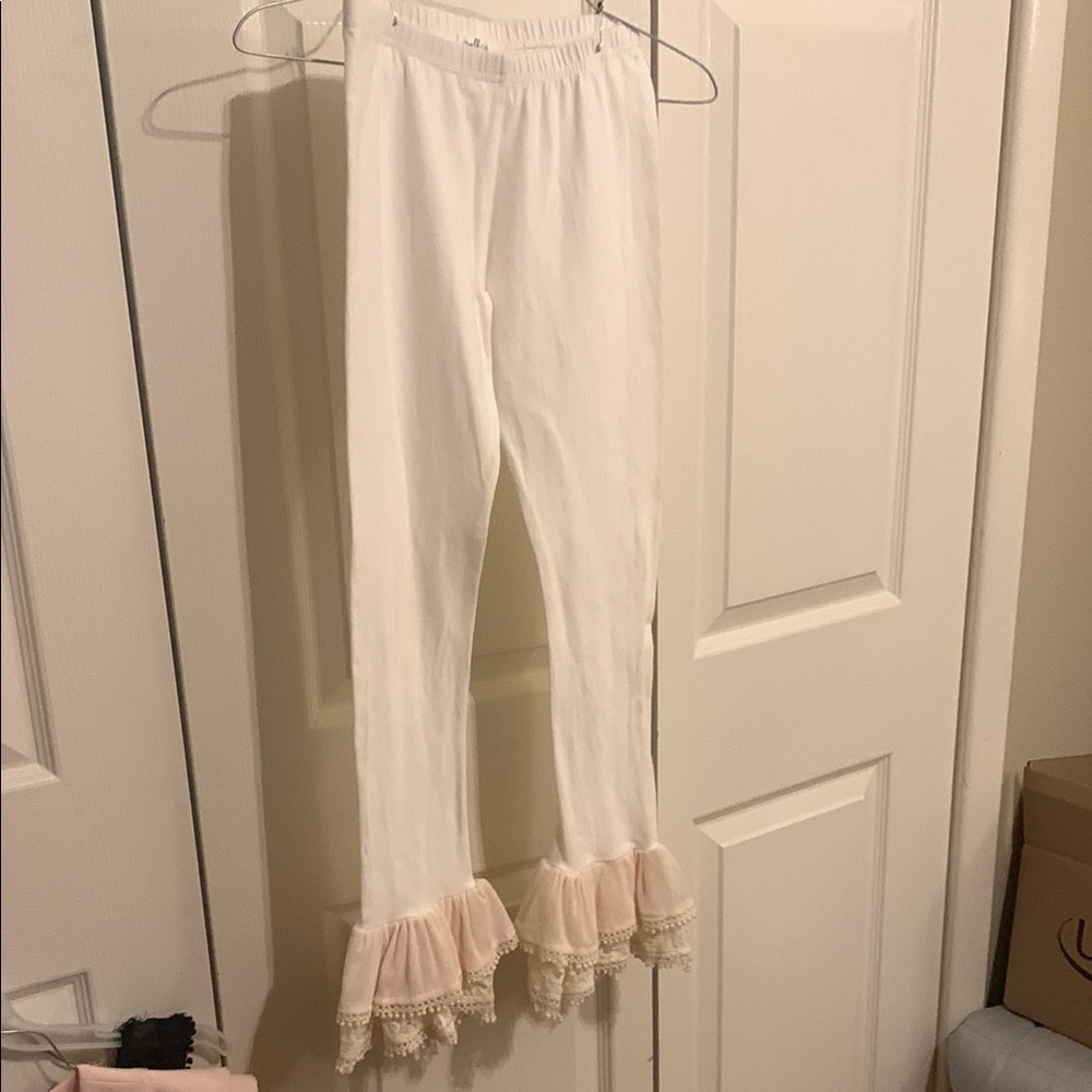 Ivory Pants with blush Ruffle Hem dollcake 10